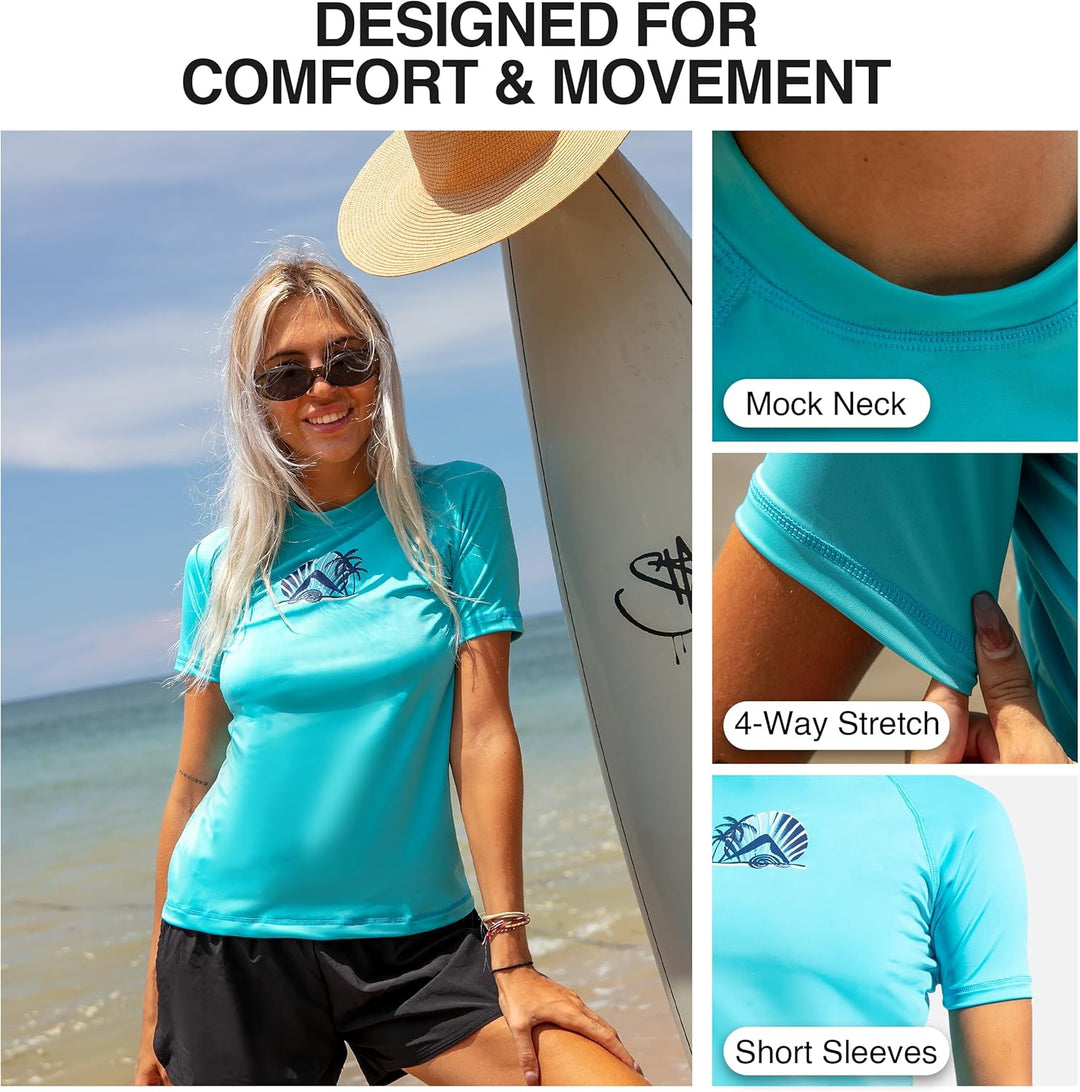 Kanu Surf Breeze Damen Rashguard & Workout Top mit LSF 50+, kurzärmelig M Alyssa Aqua, M Alyssa Aqua