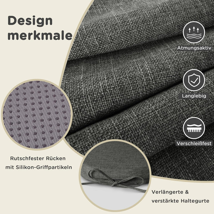 AddGrace 4er-Set Stuhlkissen für Metallstühle, 35x35 Sitzkissen mit Bändern – rutschfeste, Dicke Sit