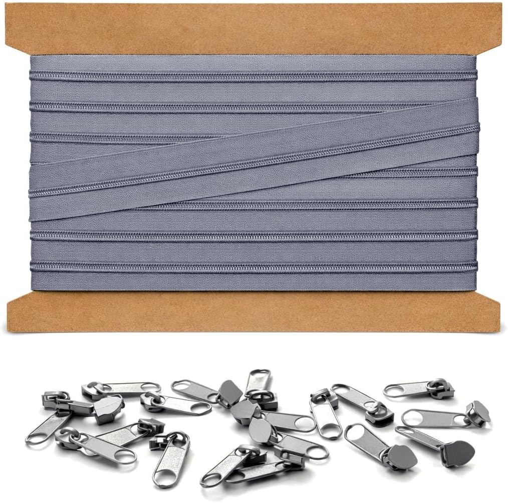 10m Endlosreissverschluss 5mm mit 20 zipper reissverschluss endlos Silbergrau 10m + 20 Zipper Silber