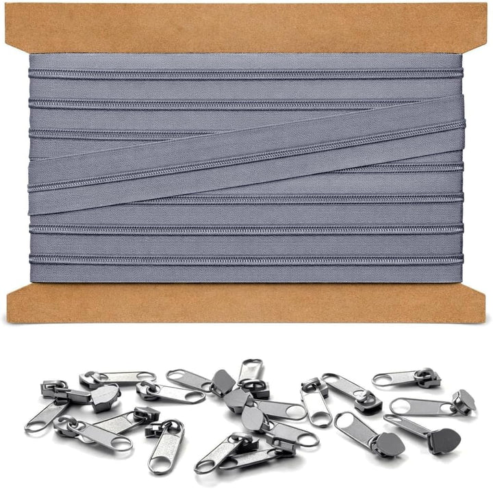 10m Endlosreissverschluss 5mm mit 20 zipper reissverschluss endlos Silbergrau 10m + 20 Zipper Silber