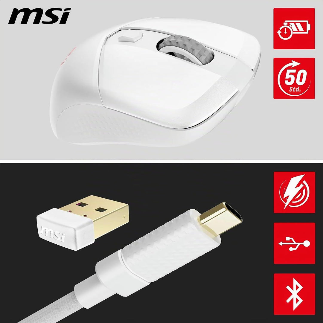 MSI Versa 300 Wireless White Gaming-Maus – 8000 DPI, symmetrisch, Kailh-Mikroschalter 30 Millionen K