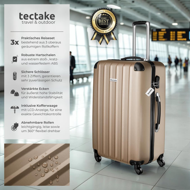 tectake® 3er Kofferset mit Kofferwaage & Kofferanhänger, Reisekoffer Set, ABS Hartschalenkoffer Set,