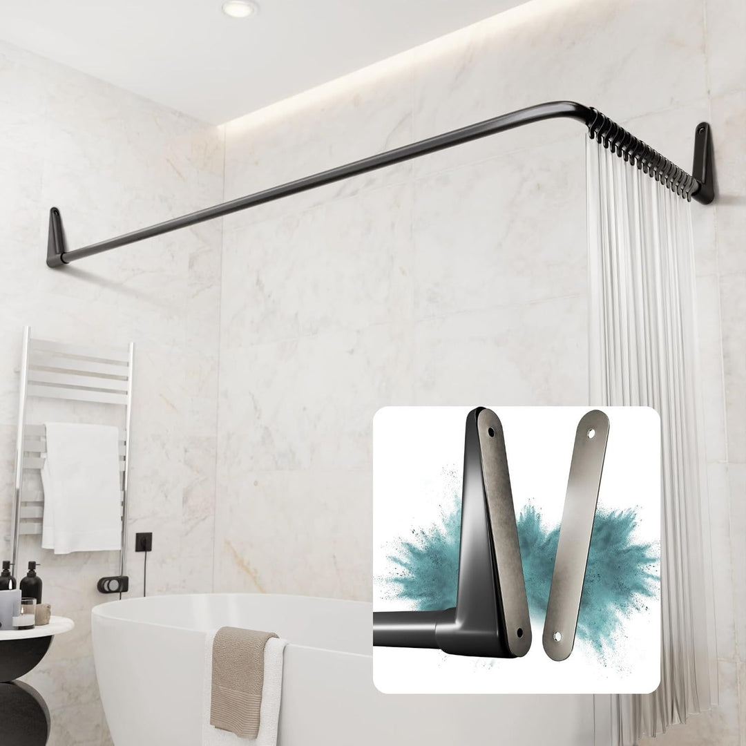 Erica Duschvorhangstange L form 70x90, 70x160 oder 90x140 cm + Klebebefestigungen | Duschvorhang sta