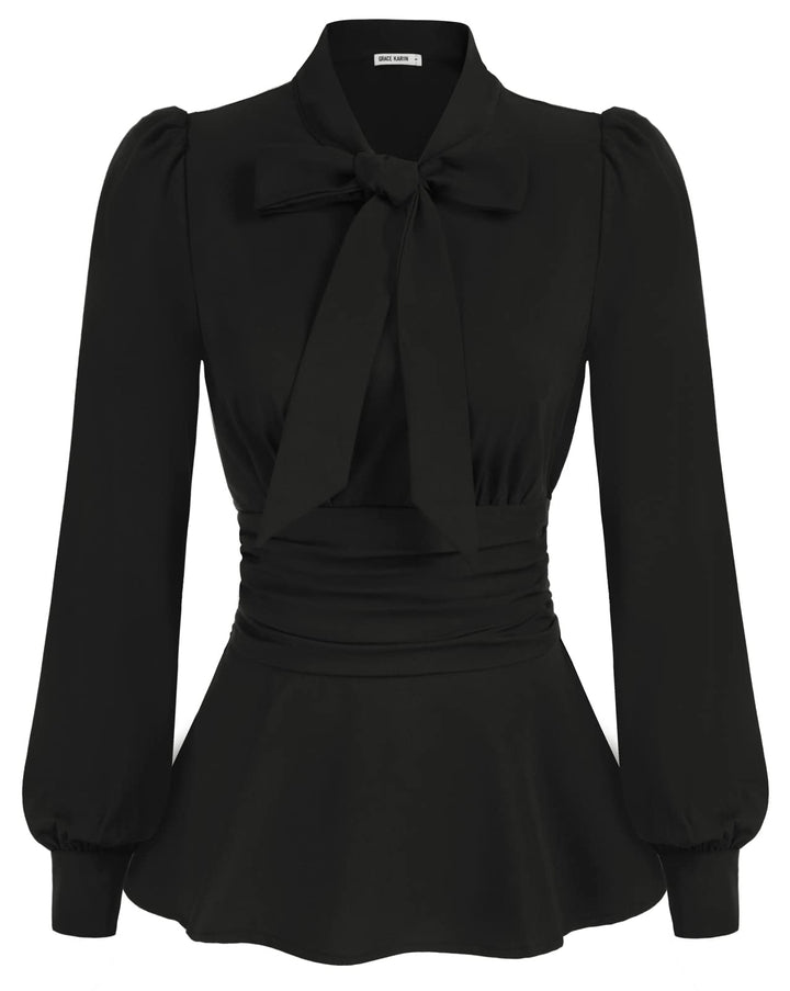 GRACE KARIN Damen Mittelalter Festlich Blusen Langarm OL Puff Langrm Bow-Knot Elegant Oberteil L Sch