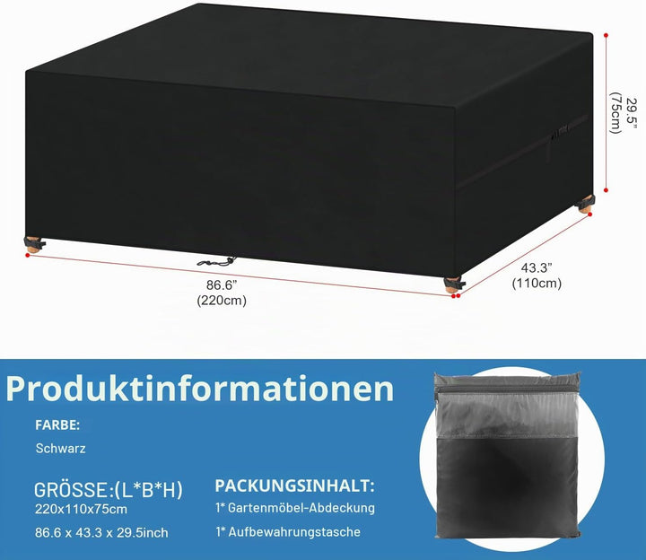 VANSHEIM Gartenmöbel Abdeckung Wasserdicht 220x110x75cm Tisch Abdeckplane | 420D Oxford Abdeckhaube