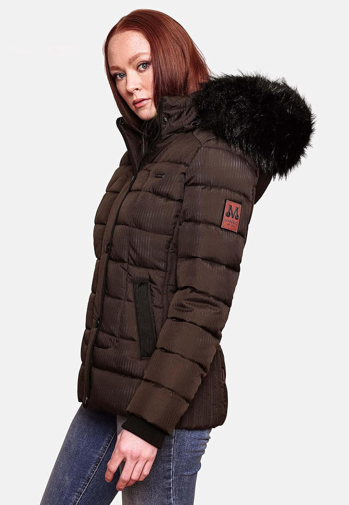 MARIKOO Damen warme Winter Steppjacke mit Kapuze Unique XS-XXL XS Dark Choco, XS Dark Choco