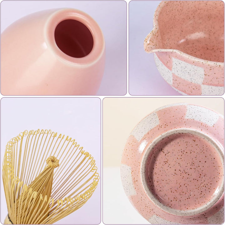 Matcha Set 5-teilig–Matcha Besen Set mit Matcha Schale, Matcha Tea Set Matcha Löffel(Rosa), Rosa