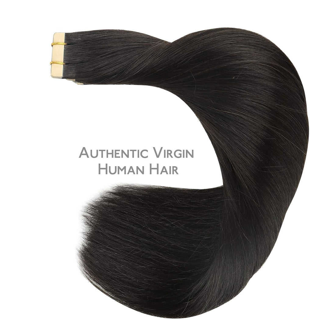 WENNALIFE Tape Extensions Echthaar, 20pcs 50g 60cm 24 Zoll Natürliches Schwarz Remy Invisible Tape E