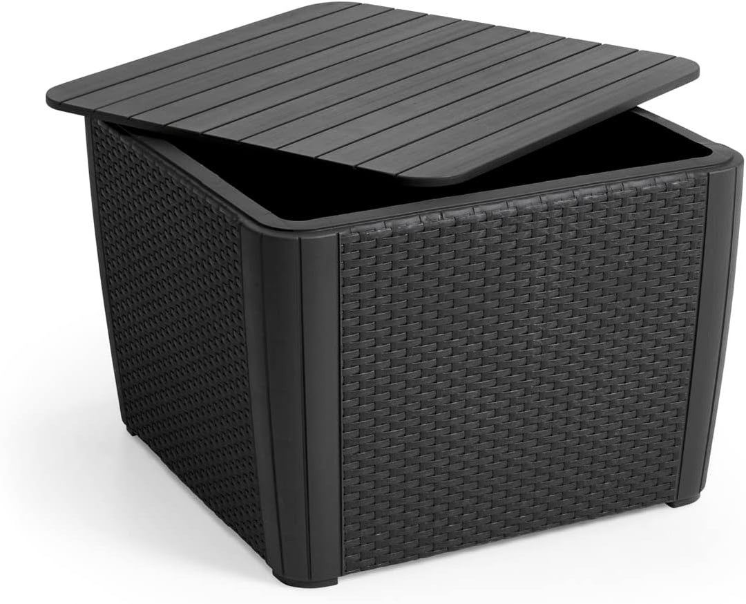Allibert by Keter Gartentisch Luzon Plus flat wicker, graphit, Deckel abnehmbar, mit Stauraum, Kunst