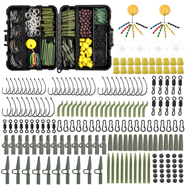 216stk Karpfen Angelzubehör Set Karpfenangeln Vorfächer Kit inkl. Karpfenhaken Wirbel Snaps Sleeves