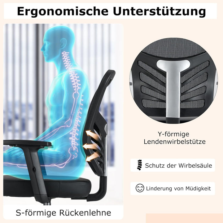 COSTWAY Arbeitsstuhl, Bürostuhl mit verstellbaren Armlehnen und Fussstütze, Sitzhöhe 54-75 cm, Hoher