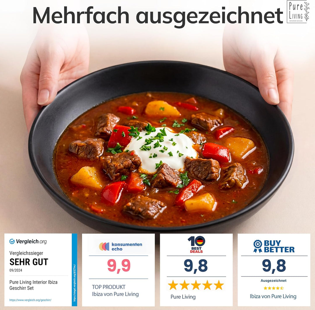 Steingut Suppenteller 6 Pers. Manhattan Hochwertiges Urban Style TEST SEHR GUT Tiefe Teller Set- Kra