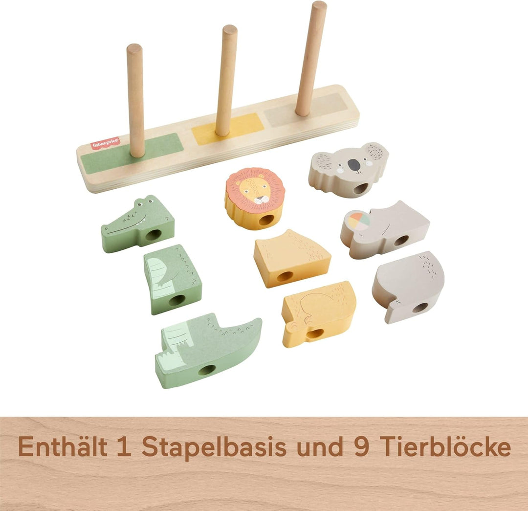 Fisher-Price Baby und Kleinkinder Stapel- und Sortiert-Tierwelt aus Holz, 10 Holzteile für die spiel