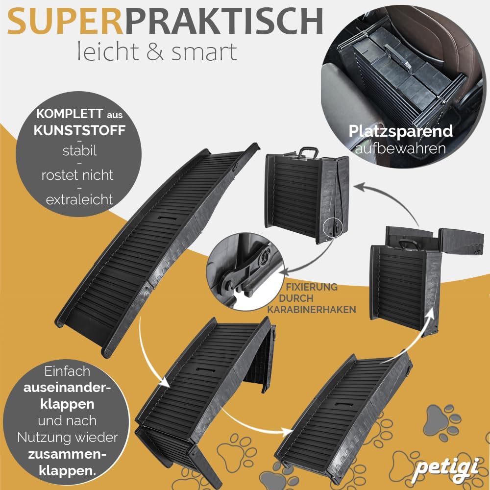 Kunststoff Hunderampe 152 cm, 50 kg Belastbarkeit klappbar für Auto Hunde Rampe Einstiegshilfe Hunde