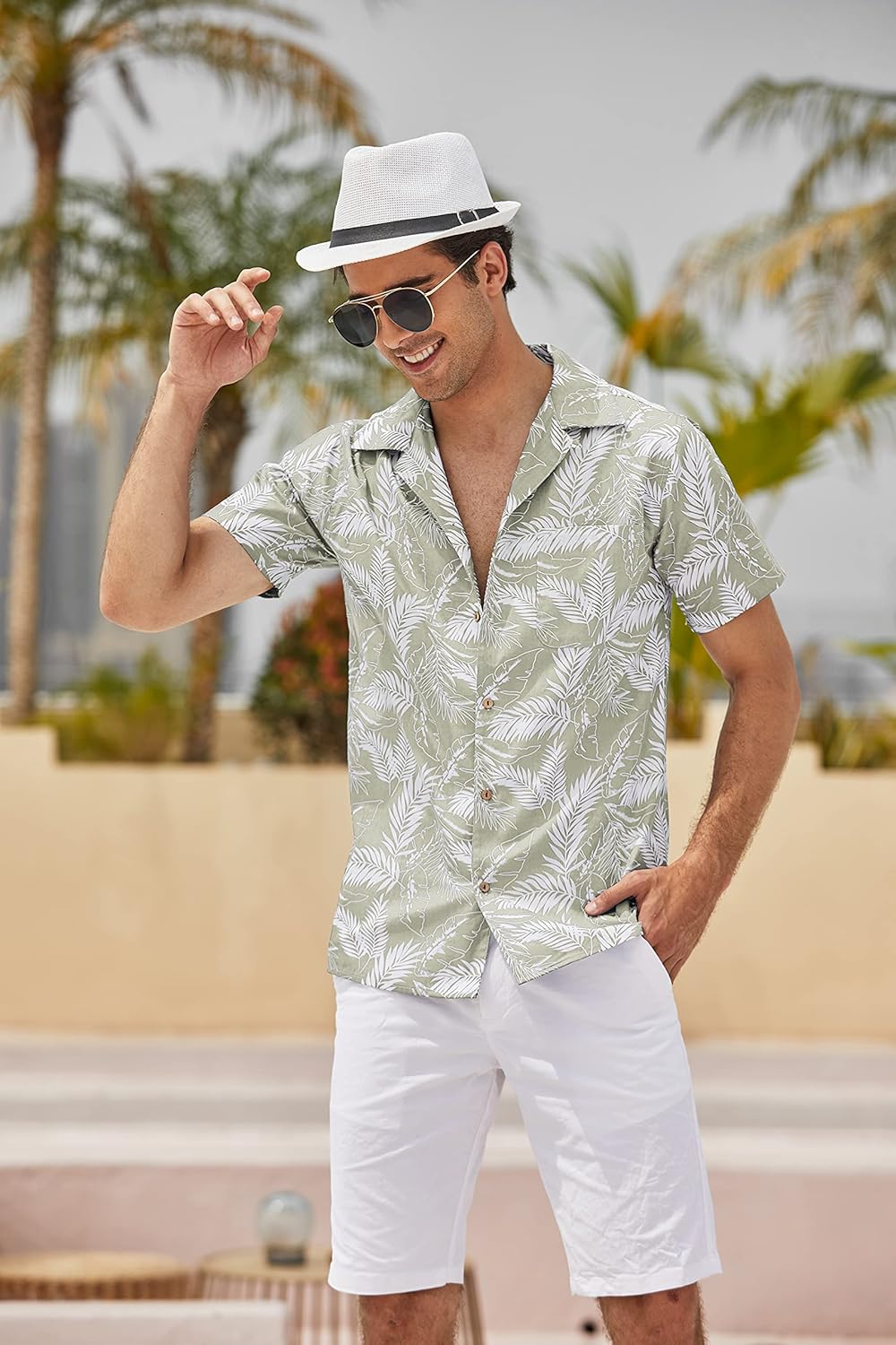 COOFANDY Leinenhemd Herren Hemd Sommer Kurzarm Herrenhemd Freizeit Sommer Hemden Einfarbig Basic Bea