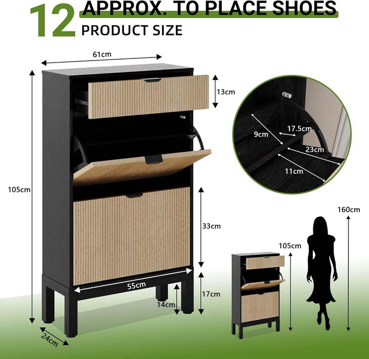 Litake Schuhkipper mit 2 Klappen, Schuhschrank Schuhkommode Schuhregal Schmal mit 4 Ablageflächen BB