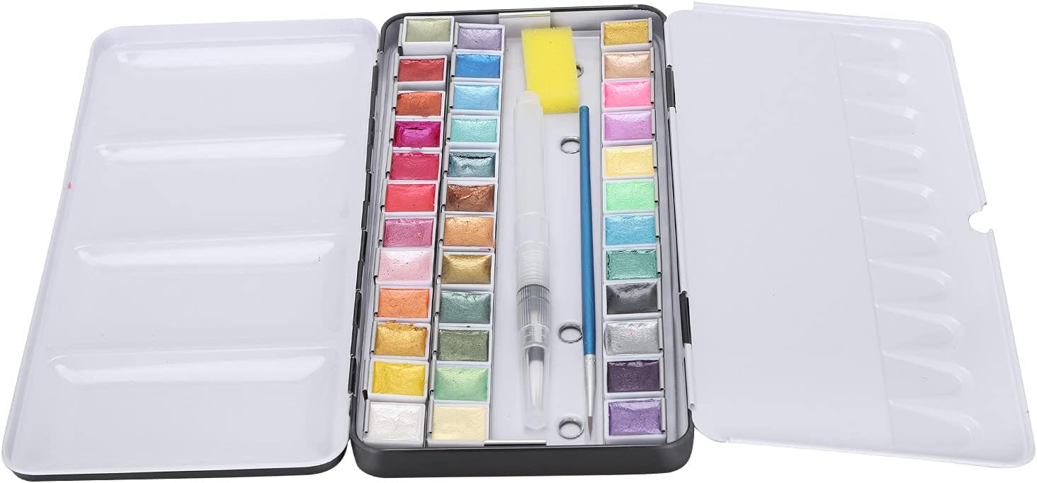 Mini Aquarell Set Reiseformat - 8 Gitter Palette Mit Zeichenbuch & Pinsel 6x6cm