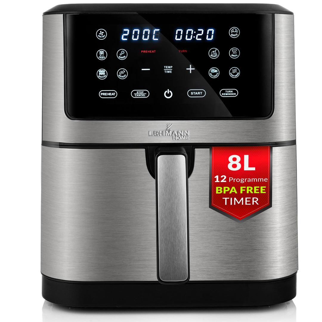 Lehmann LHODF-1880 Heissluftfritteuse 8L XXL, Friteuse Heissluft 1800 W mit 10 Programmen, Fritteuse