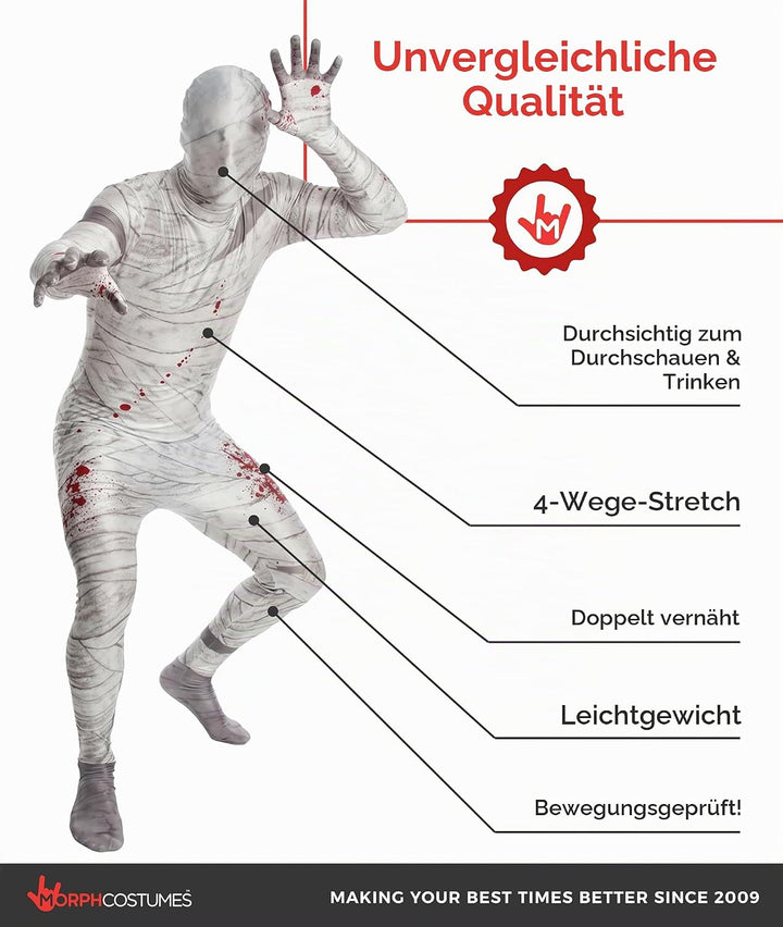 Morphsuits Offizielles Mumie Kostüm für Erwachsene, Halloween und Karneval Ganzkörperanzug - L (163c