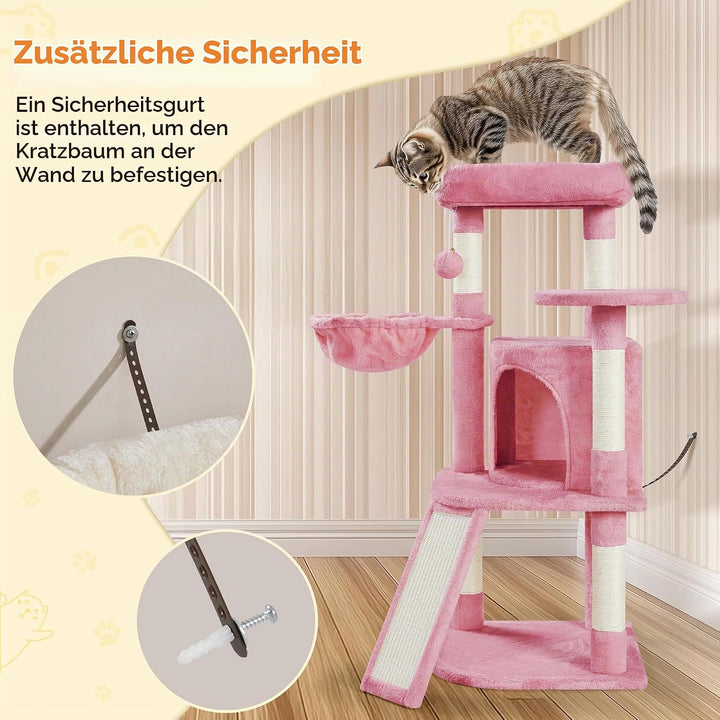 Yaheetech Kraztbaum 107 cm Stabiler Katzenbaum Kletterbaum, mit Katzenhöhle Kratzbrett Plüsch Sisal,