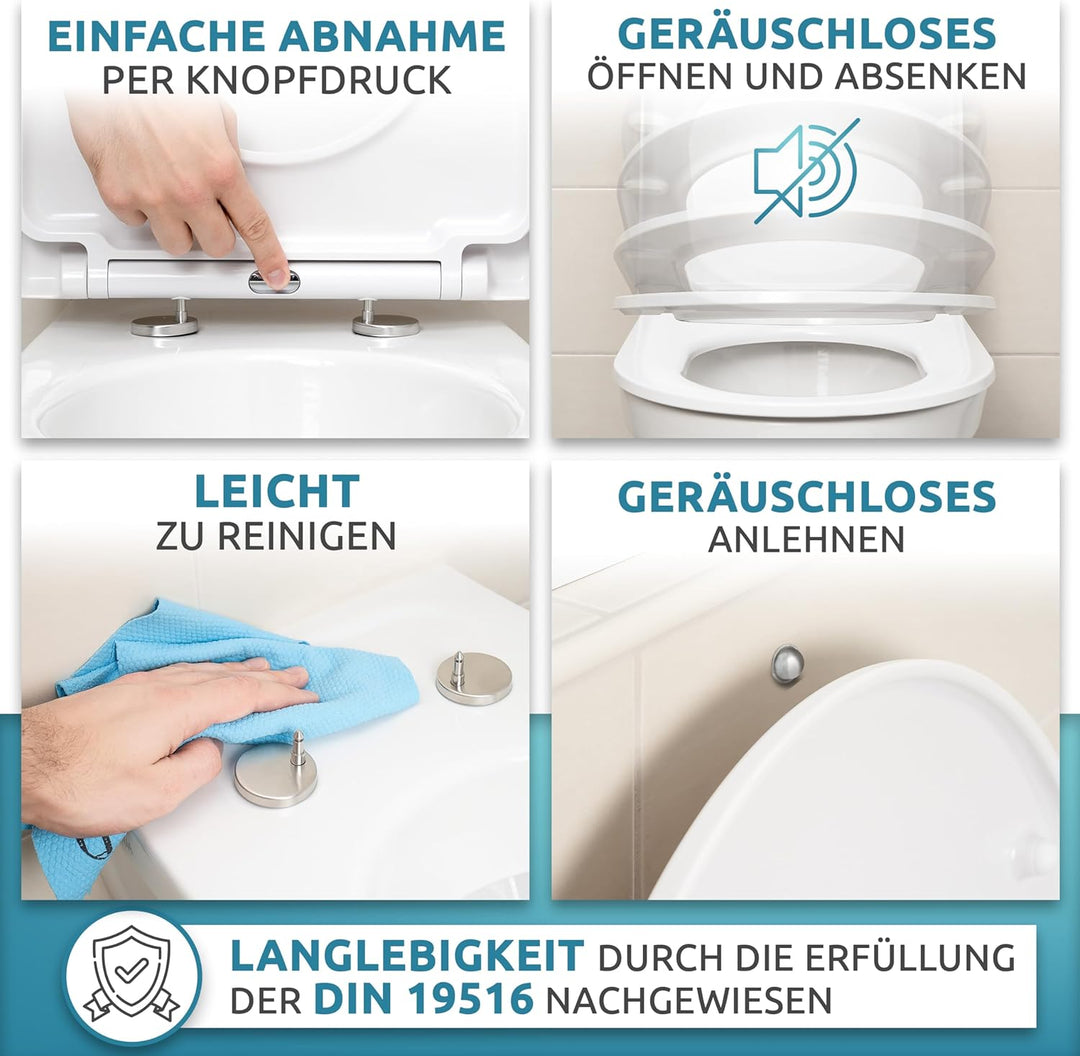 Küstenlinie® / Toilettendeckel mit Absenkautomatik D-Form | Komplettset | optimale Montage | WC Sitz