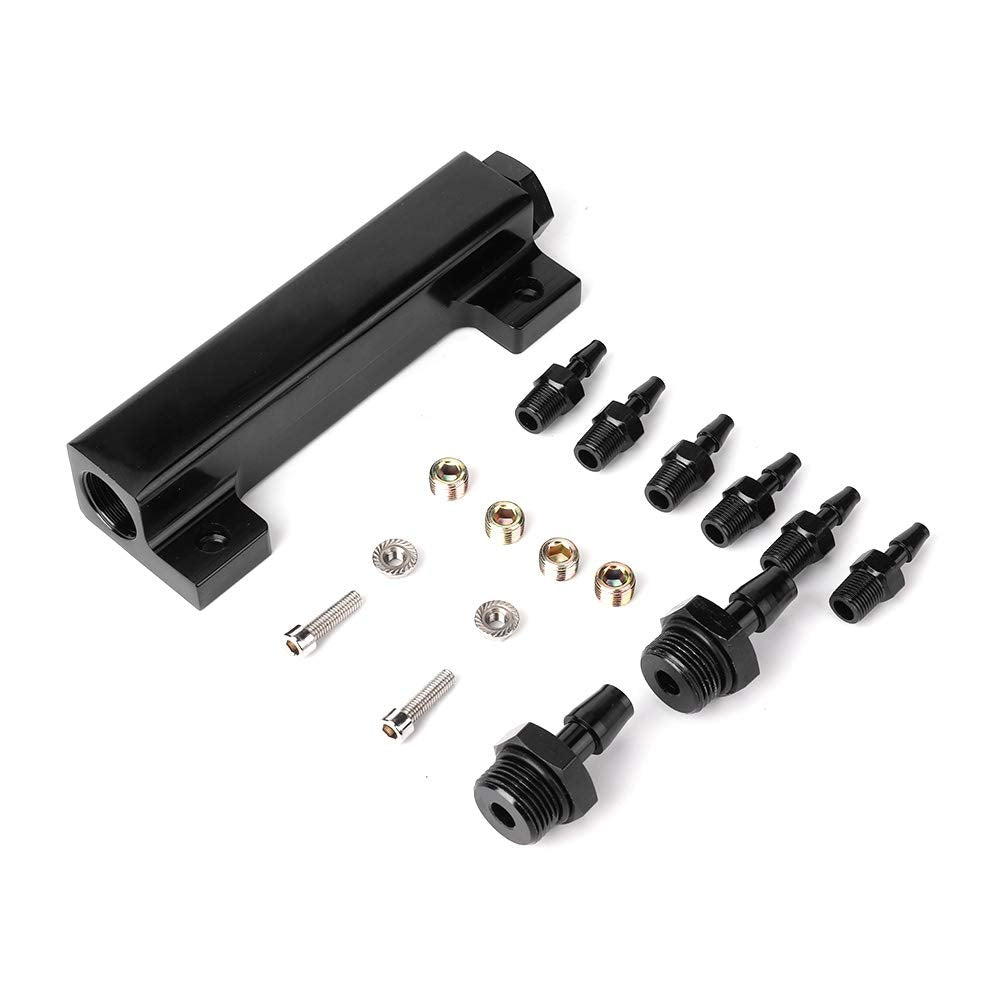 Qiilu Vakuumblock-Einlass, 6-Port-Vakuumblock-Ansaugkrümmer-Kit Kraftstoff-Wastegate-Turbo-Boost 1/8