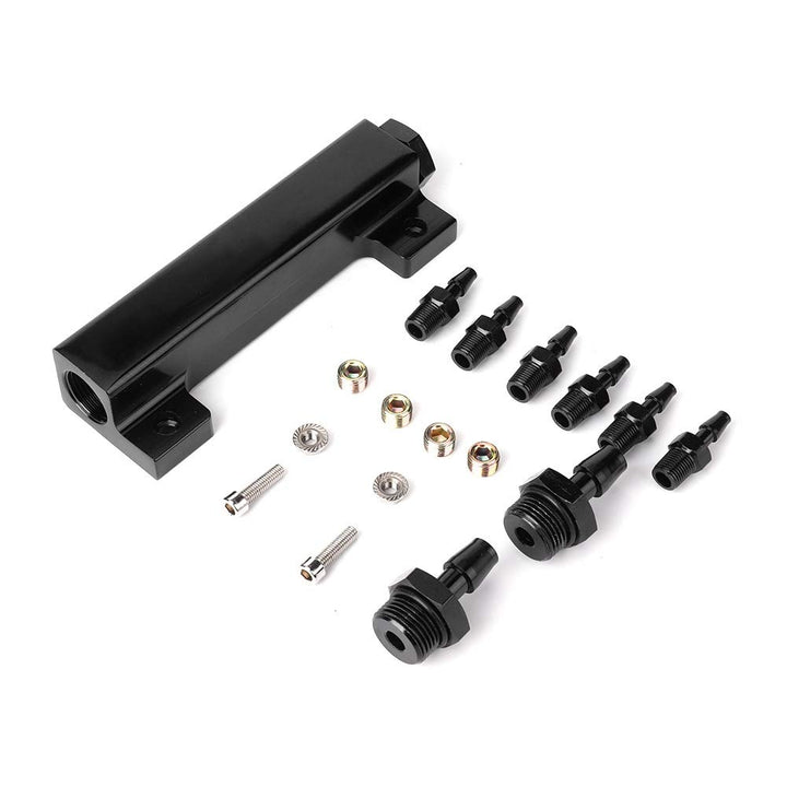Qiilu Vakuumblock-Einlass, 6-Port-Vakuumblock-Ansaugkrümmer-Kit Kraftstoff-Wastegate-Turbo-Boost 1/8