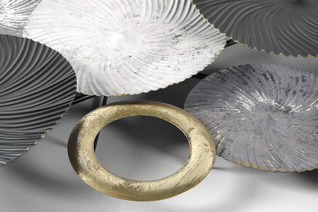Kobolo Wandbild Wanddeko Metallbild 3D-Bild - SWIRL -weiss grau gold- ca 120x54 cm