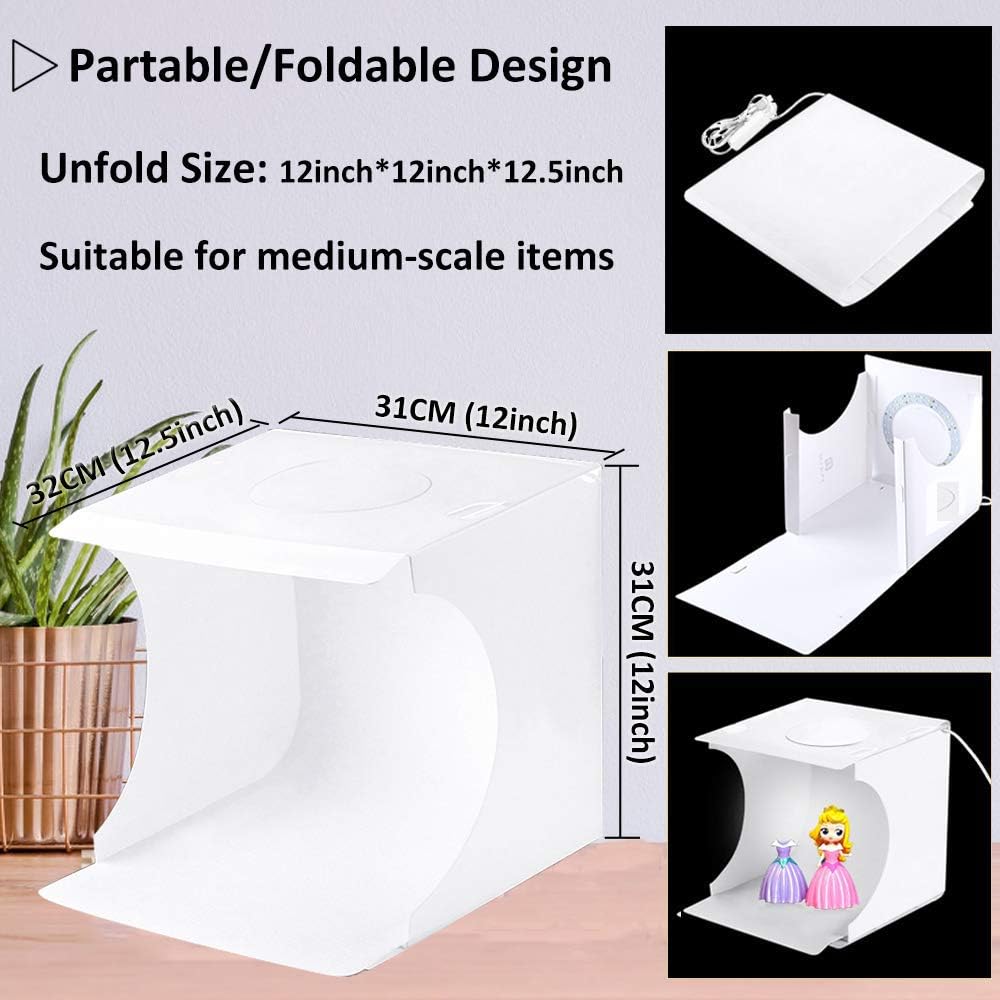 DUCLUS Lichtzelt Fotobox 30x30 cm, Tragbare Lichtbox Fotostudio mit Dimmbare 88 LED Beleuchtung + 6