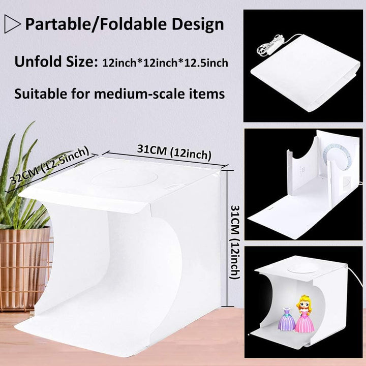 DUCLUS Lichtzelt Fotobox 30x30 cm, Tragbare Lichtbox Fotostudio mit Dimmbare 88 LED Beleuchtung + 6