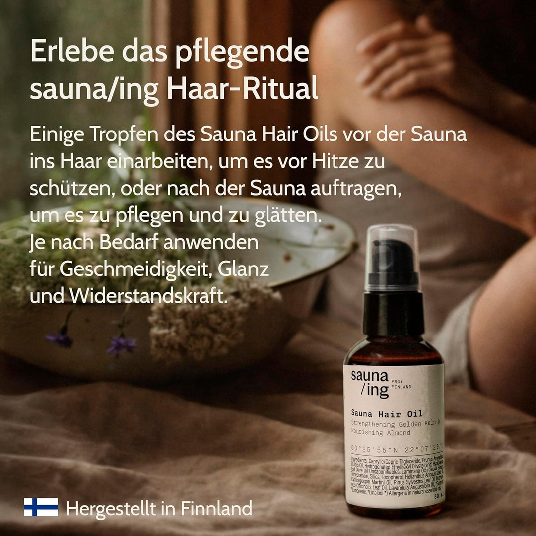 Sauna Haaröl Golden Kelp & Mandel – Pflegendes Haaröl für Sauna & tägliche Haarpflege – Vegan & sili