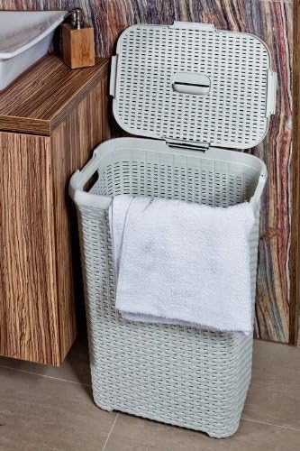 Curver Rattanoptik 40 Liter Wäschebox, Plastik, dunkelbraun, 44.7 x 26.5 x 61.2 cm, Dunkelbraun