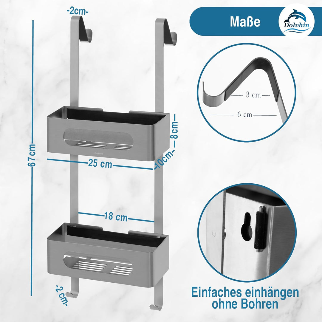 Duschablage zum Hängen | Patentiertes Duschregal ohne Bohren | Edelstahl Badregal Shampoohalter Dusc