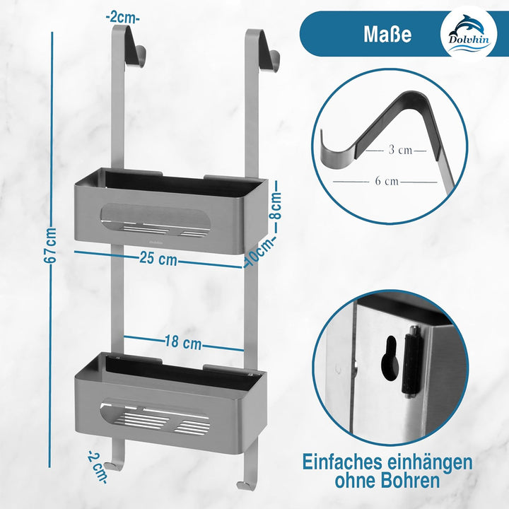 Duschablage zum Hängen | Patentiertes Duschregal ohne Bohren | Edelstahl Badregal Shampoohalter Dusc