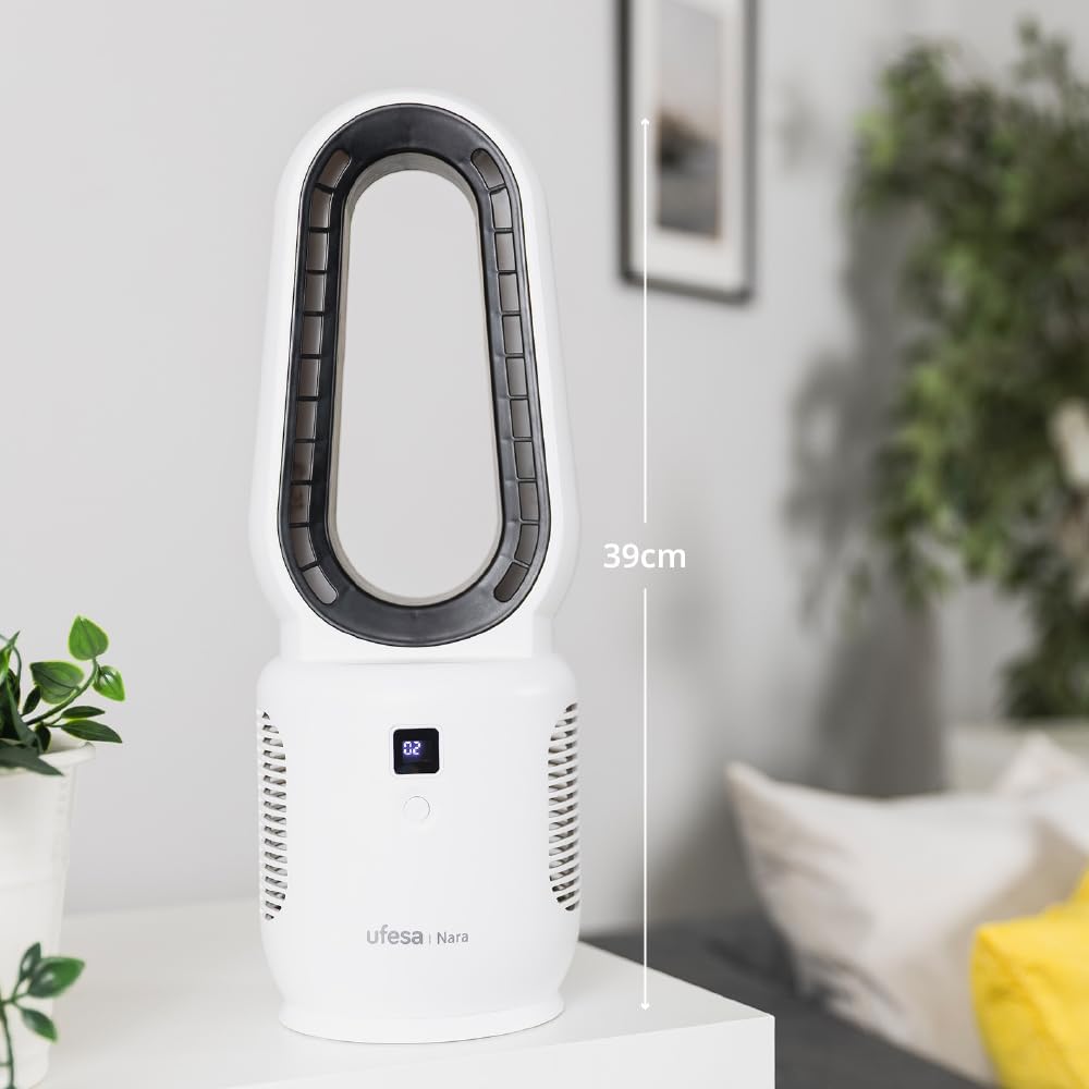 Ufesa Tischventilator Ohne Flügel Nara, Wiederaufladbar, 10W, USB‑C, 3 Geschwindigkeiten, LED‑Anzeig