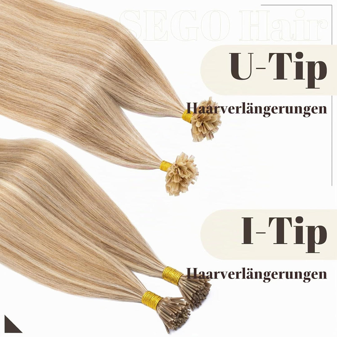 SEGO Bondings Extensions Echthaar 0.5g/Strähnen Haarverlängerung Keratin U-Tip Glue 100 Strähnen 100