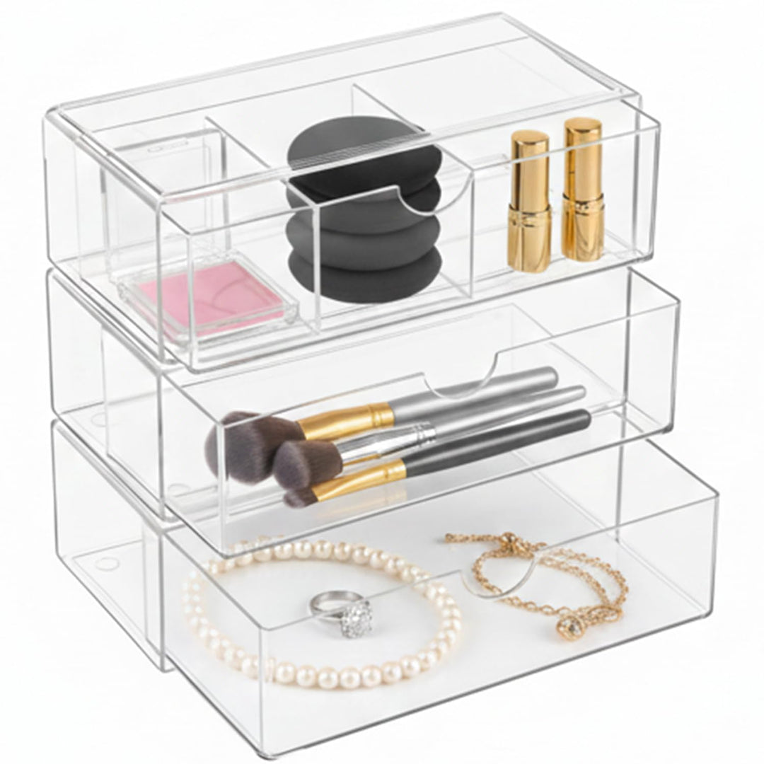 3 Stück Acryl Schmink Organizer Schminktisch Make up Organizer Kosmetik Makeup Organizers Schubladen