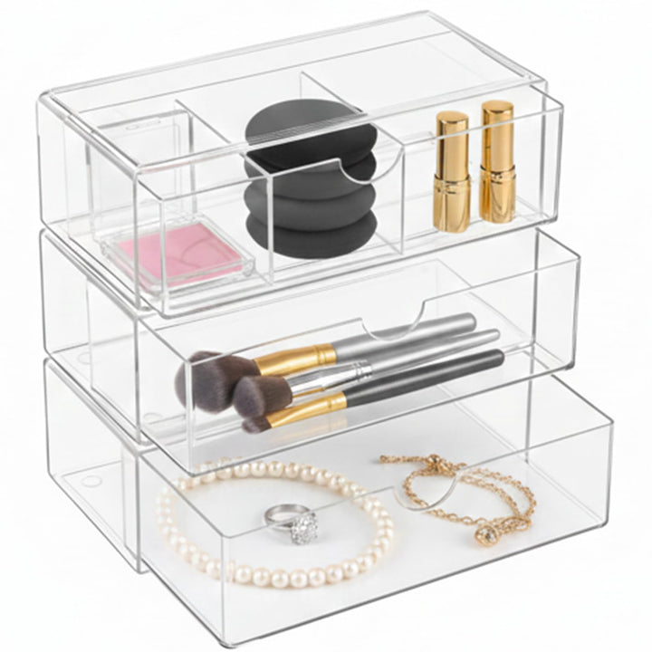 3 Stück Acryl Schmink Organizer Schminktisch Make up Organizer Kosmetik Makeup Organizers Schubladen