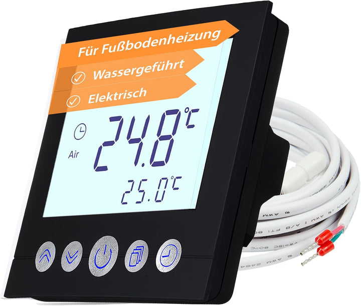 Digitales Unterputzthermostat Thermostat schwarz 8cm Bildschirmdiagonale für Antriebssteuerung elekt