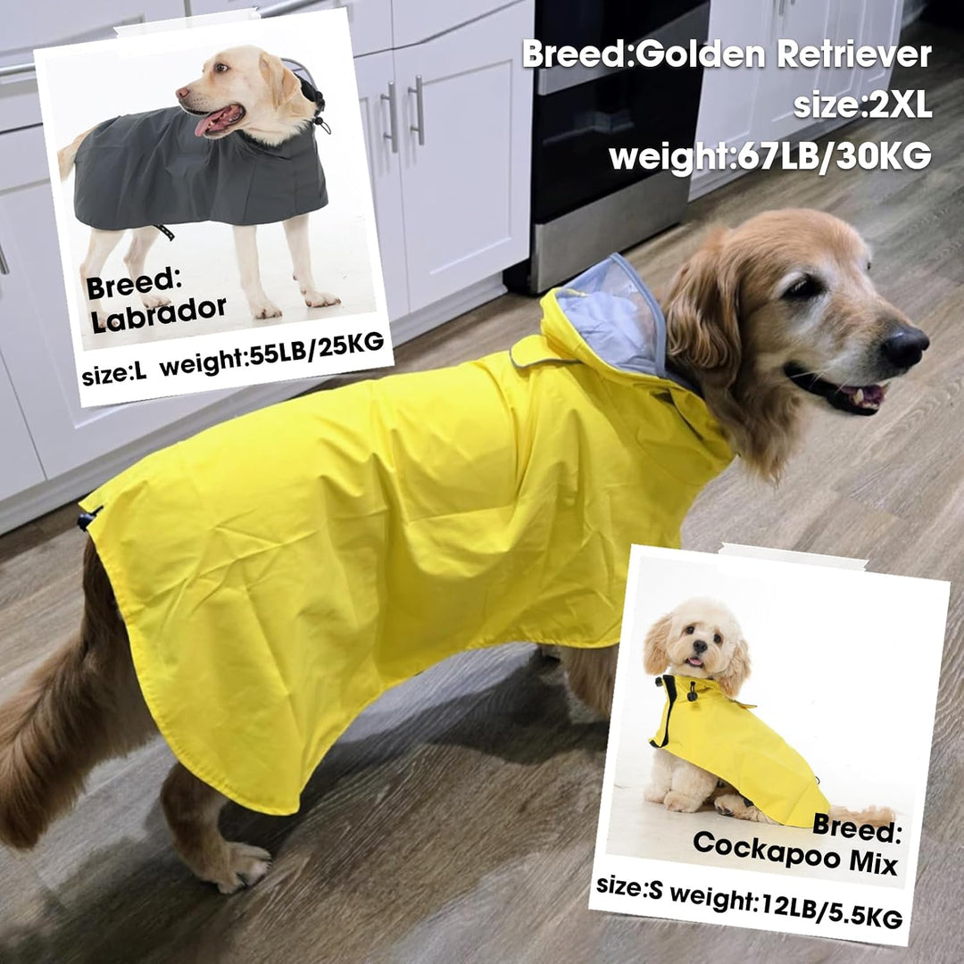 Regenmantel Hund L, Wasserdicht Hunderegenmantel mit Kapuze, Reflektierende Elemente, Verstellbar, H