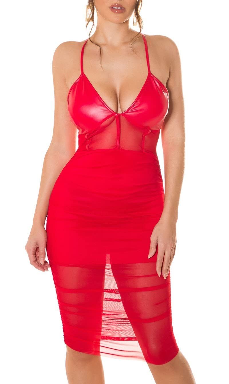 Party Träger Minikleid mit Mesh Detail Einheitsgrösse Rot, Einheitsgrösse Rot