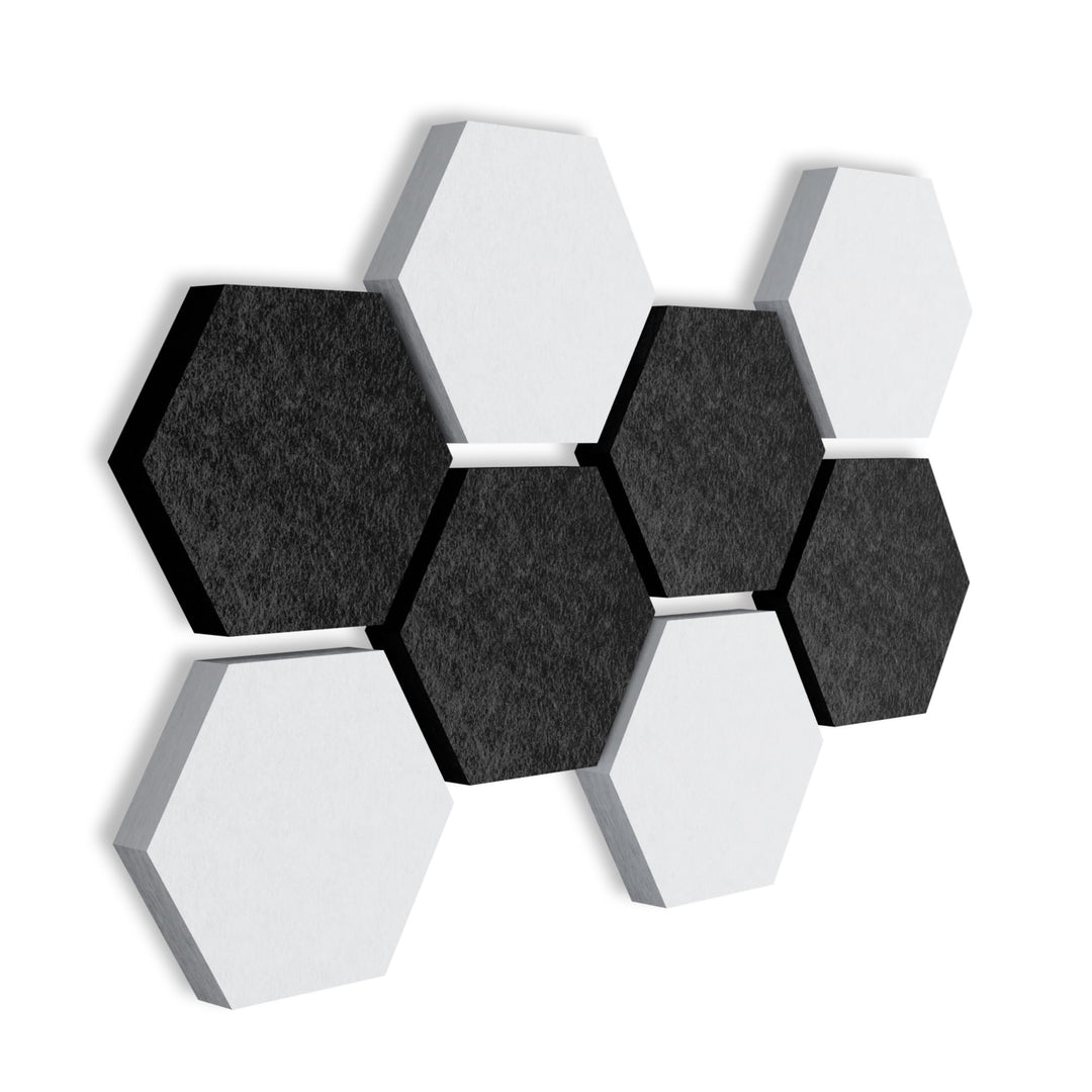 SILENT4® Schallabsorber Wand Set HEXAGON, 8 Elemente aus Akustikvlies, Klebemontage, Akustikbild Sch