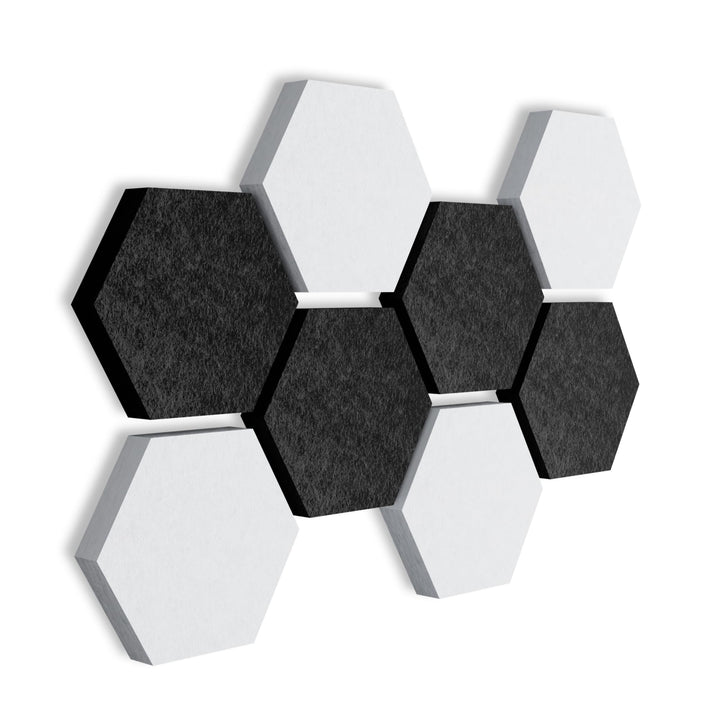 SILENT4® Schallabsorber Wand Set HEXAGON, 8 Elemente aus Akustikvlies, Klebemontage, Akustikbild Sch
