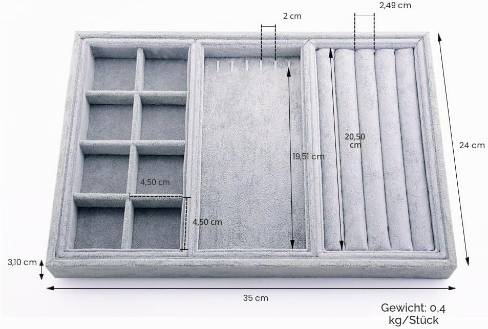 Oirlv Grau Samt Stapelbare 4+1 Multifunktion Schmucktablett,Schmuckschatulle Schmuckaufbewahrung Sch