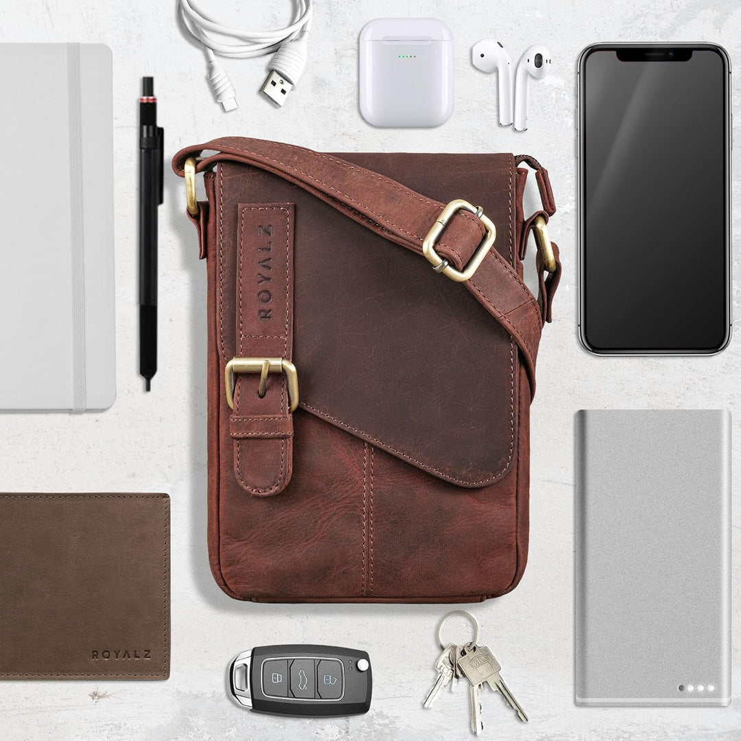 ROYALZ 'Louisiana' Leder Umhängetasche Klein für Männer Herren Ledertasche Mini Seitentasche Vintage