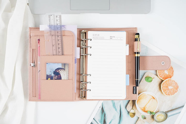 Moterm Personal Regular Ringe Planer - Echtes Leder Binder Organizer (25mm Ring, Kiesel-Staubrose),