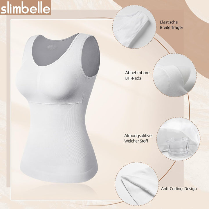 SLIMBELLE Damen Unterhemd BH Hemd Seamless Tank Top mit entfernbaren Cups Bauchweg Shapewear Top Ohn