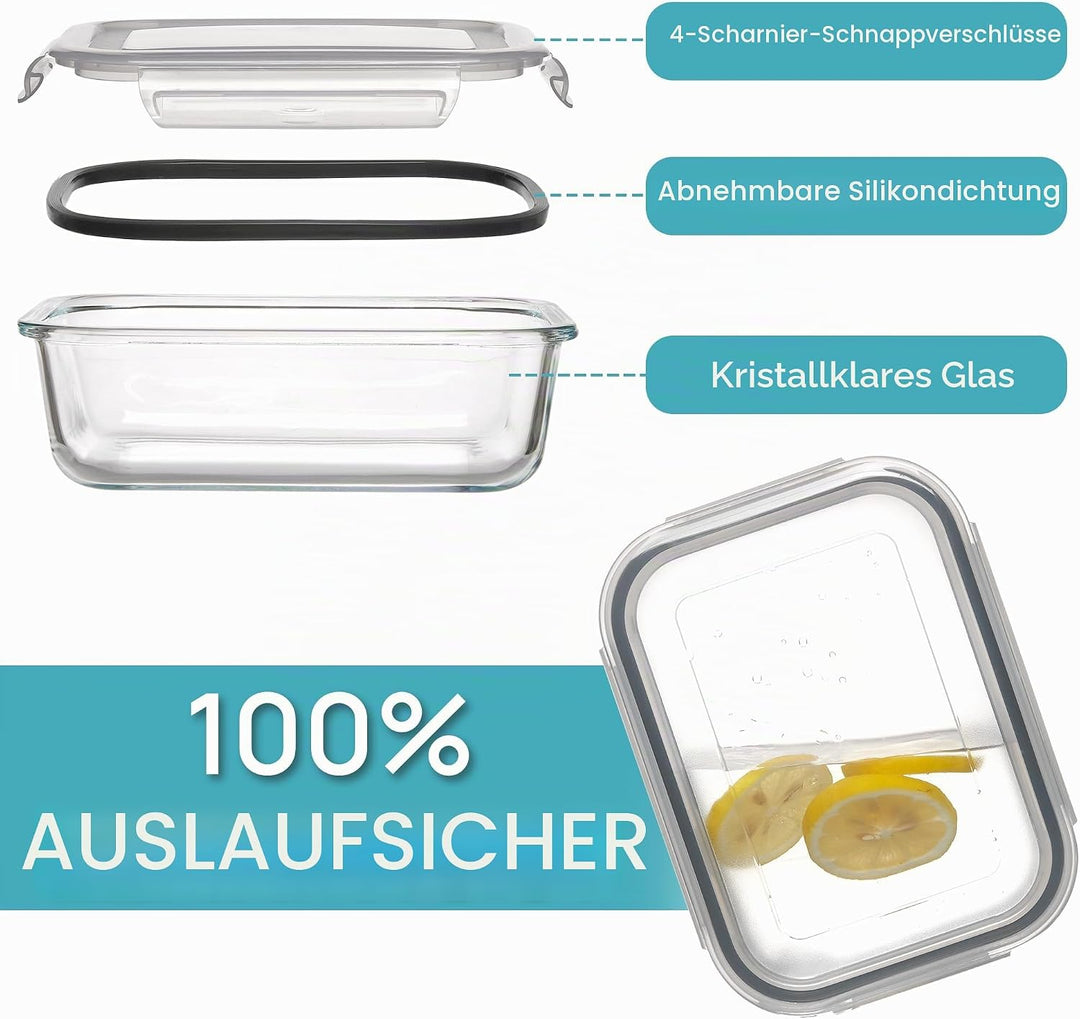 Vtopmart 5er-Pack Meal Prep Boxen Glas, 1035 ML Mealprepboxen für die Essensvorbereitung, Luftdicht