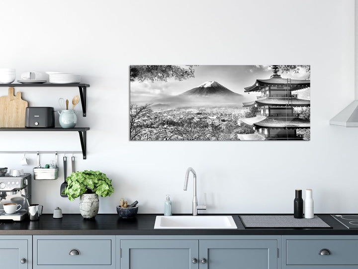 Glasbild Panorama | Wandbild aus Echtglas | Japanischer Tempel im Herbst | 120x50 cm | inkl. Aufhäng