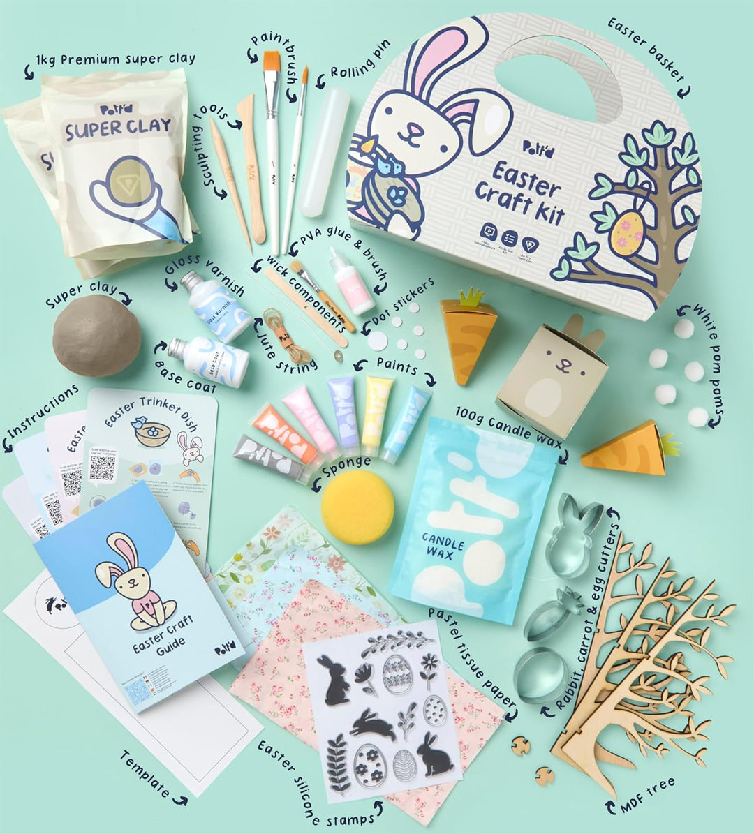 Pott’d Osterbastelset Für Erwachsene Mit Lufttrocknendem Ton, Basteln Ostern Erwachsene DIY Set Für